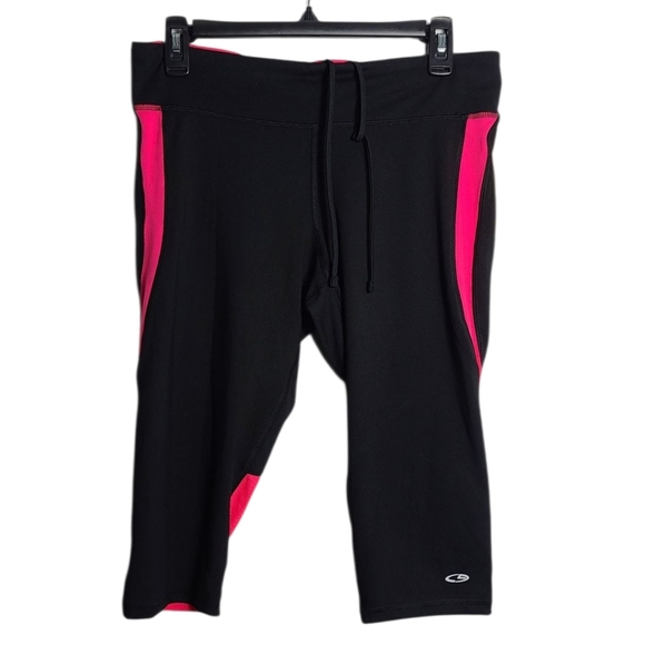 CHAMPION NWT High Performance Black & Pink Leggings w/ Drawstring Waistband L - Picture 1 of 14